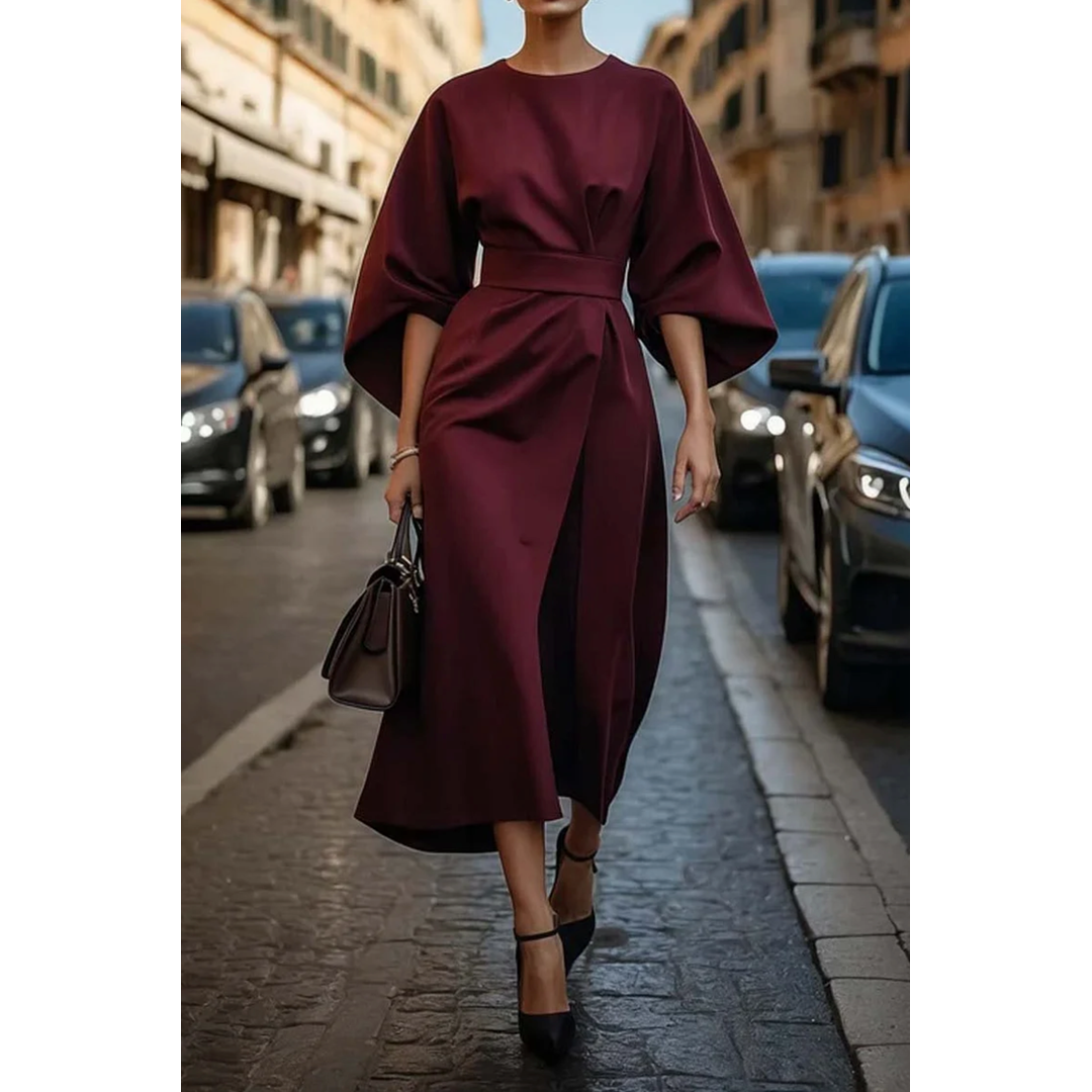 Natalie | Women’s Midi Dress with Lantern Sleeves