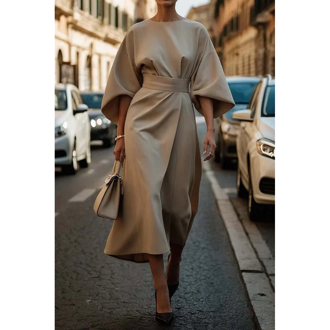 Natalie | Women’s Midi Dress with Lantern Sleeves