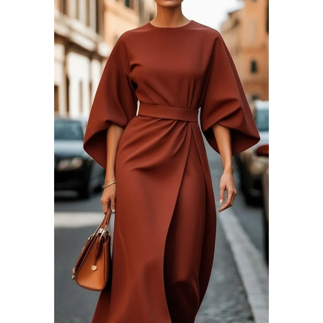 Natalie | Women’s Midi Dress with Lantern Sleeves