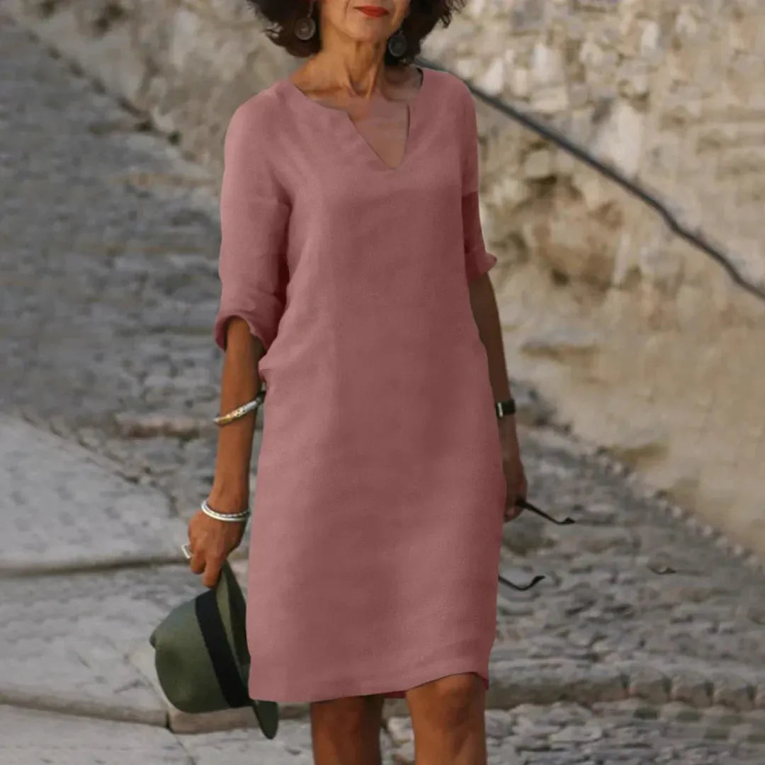 Olivia | Women’s V-Neck Mini Dress with 3/4 Sleeves