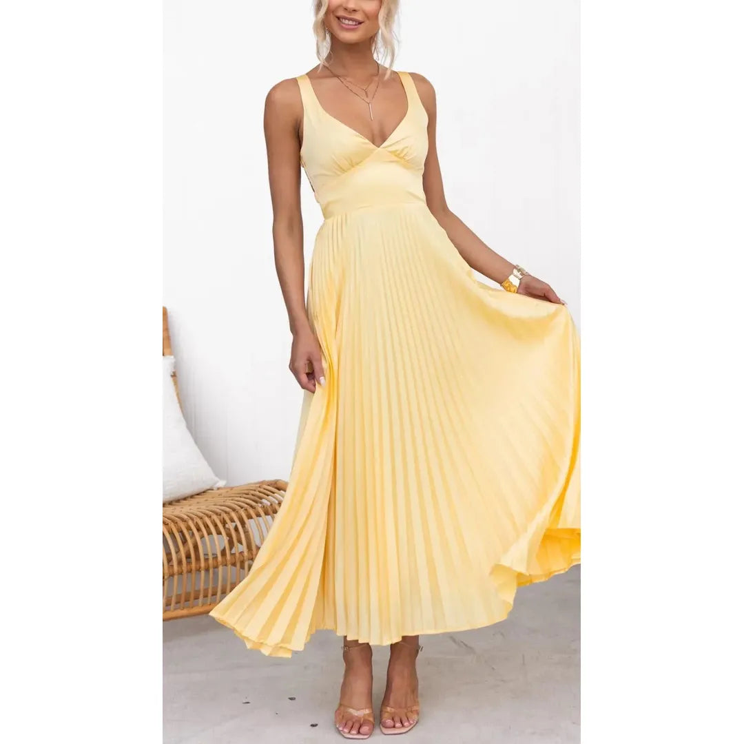Lily | Women’s Pleated V-Neck Sleeveless Maxi Dress