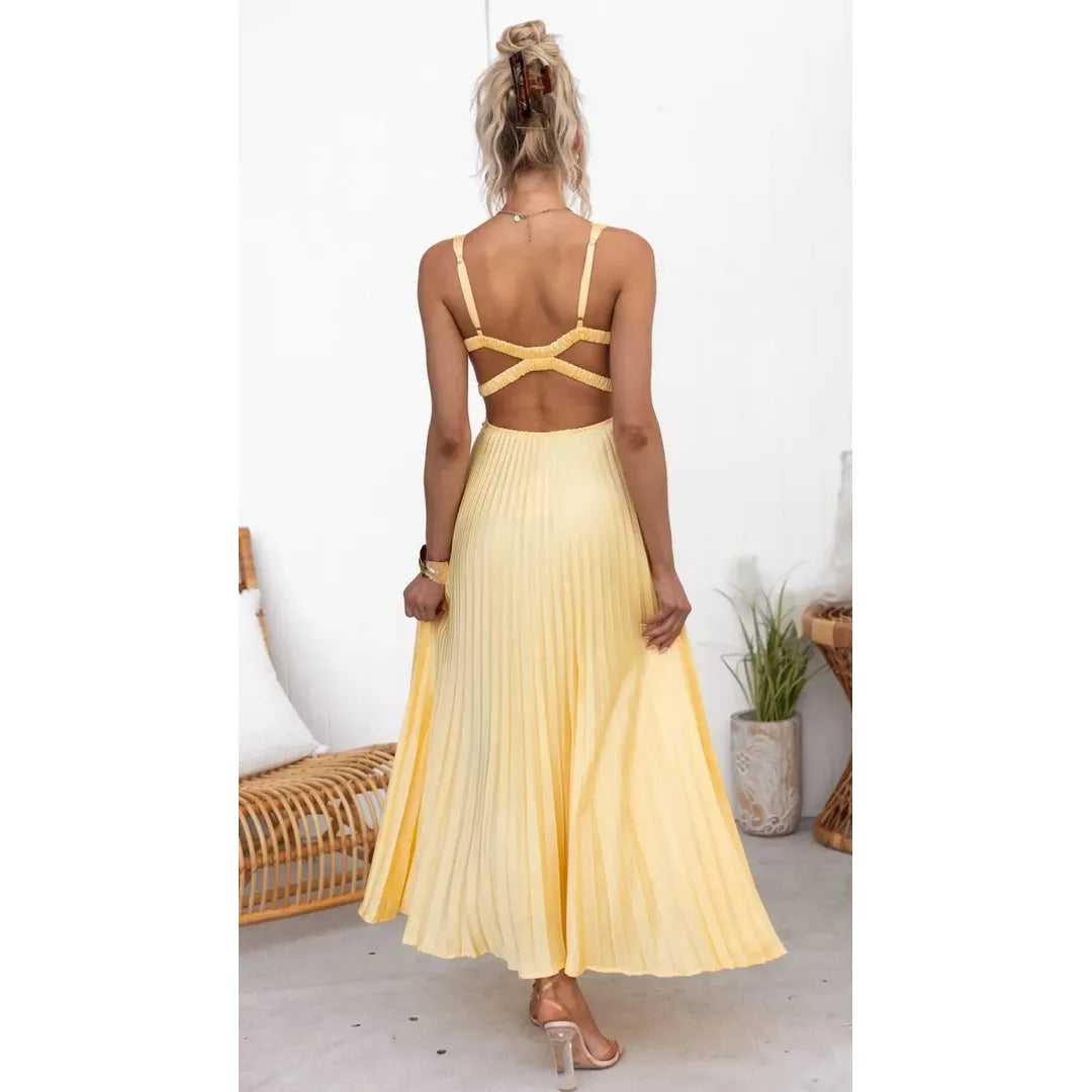 Lily | Women’s Pleated V-Neck Sleeveless Maxi Dress
