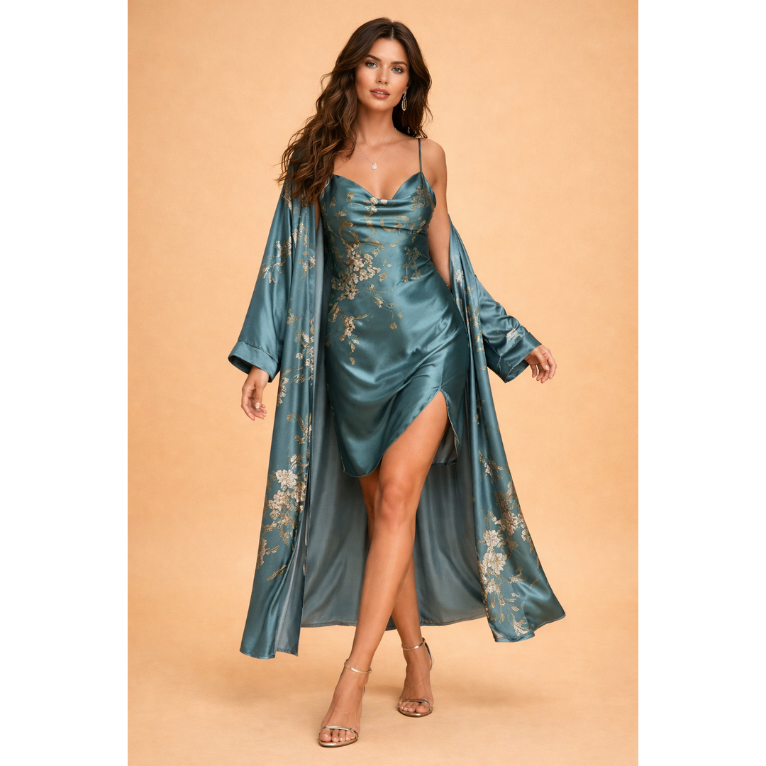 Ava | Women’s Satin Two-Piece Set with Cover-Up Overlay