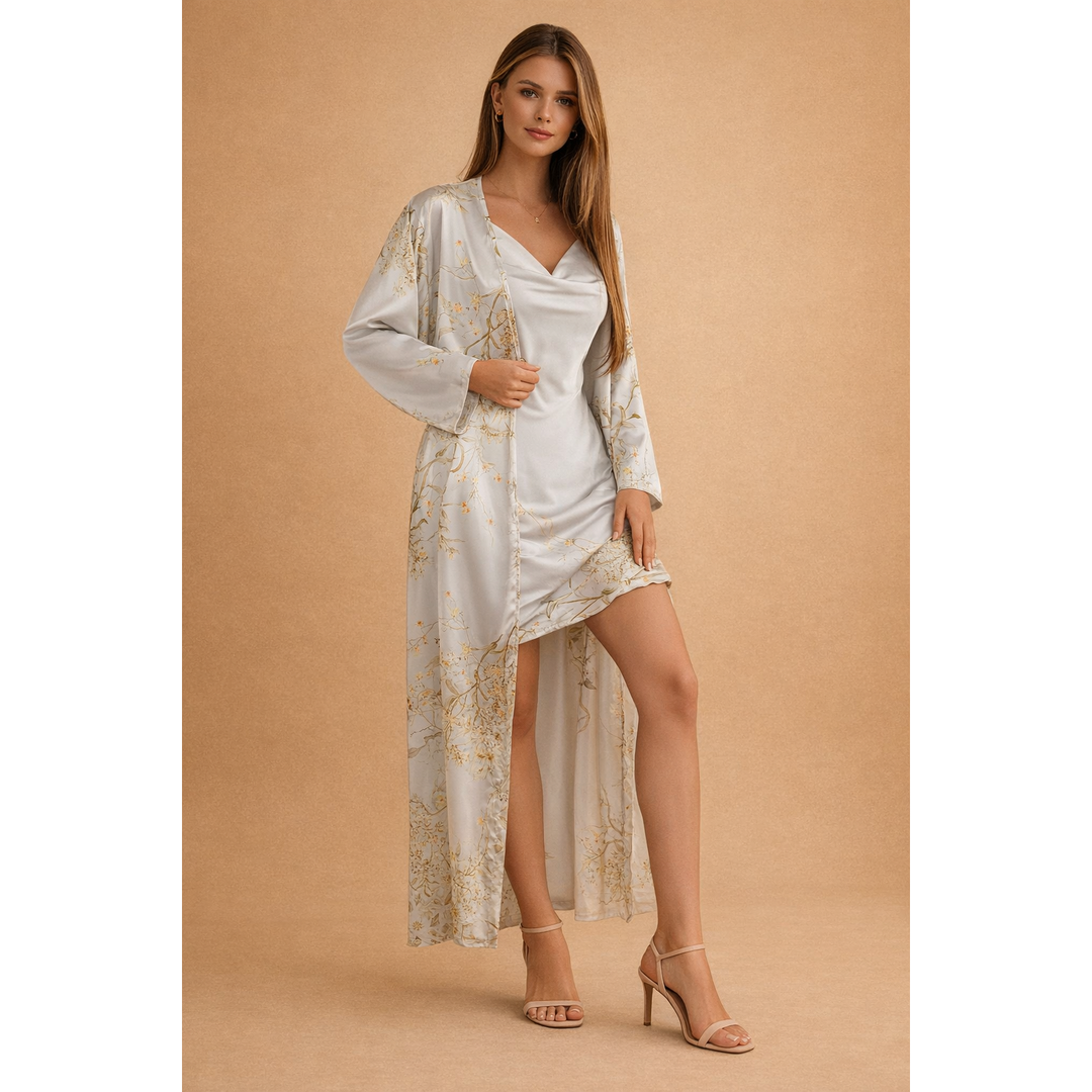 Ava | Women’s Satin Two-Piece Set with Cover-Up Overlay