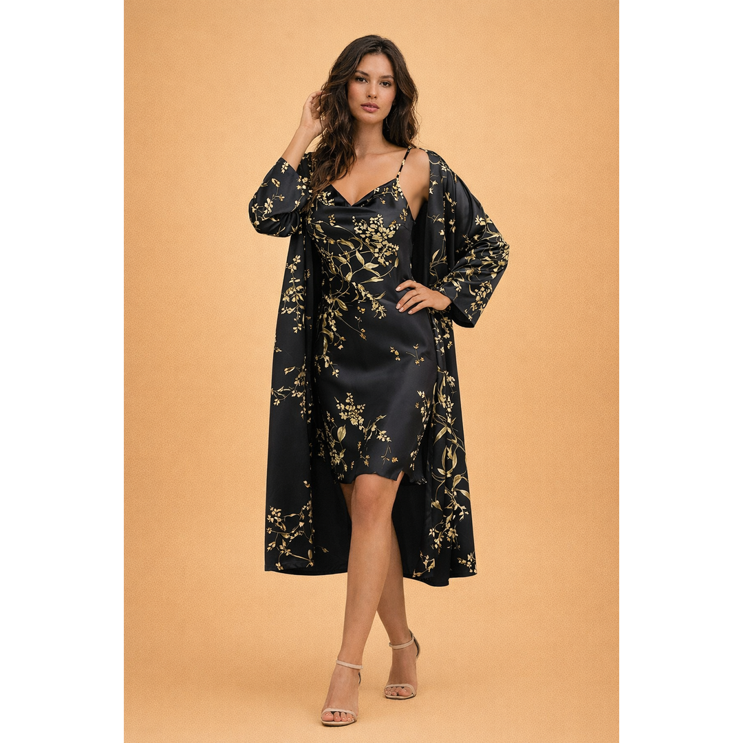 Ava | Women’s Satin Two-Piece Set with Cover-Up Overlay