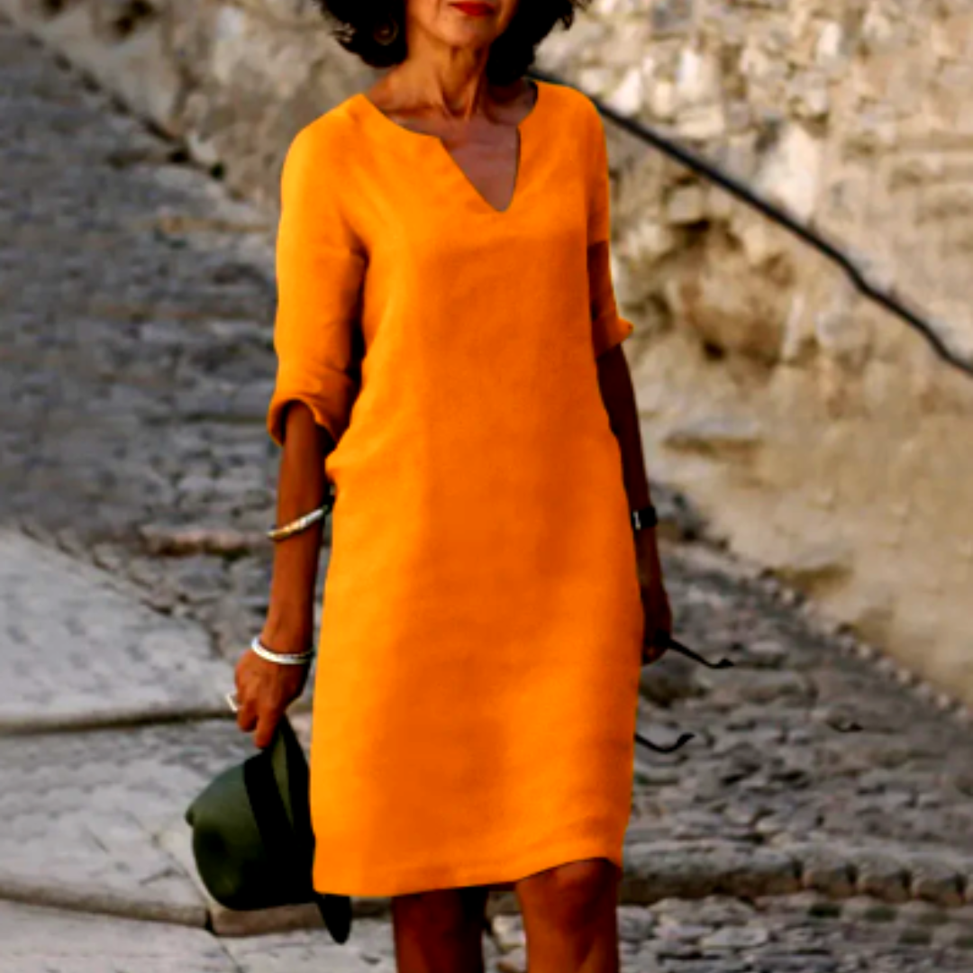 Olivia | Women’s V-Neck Mini Dress with 3/4 Sleeves