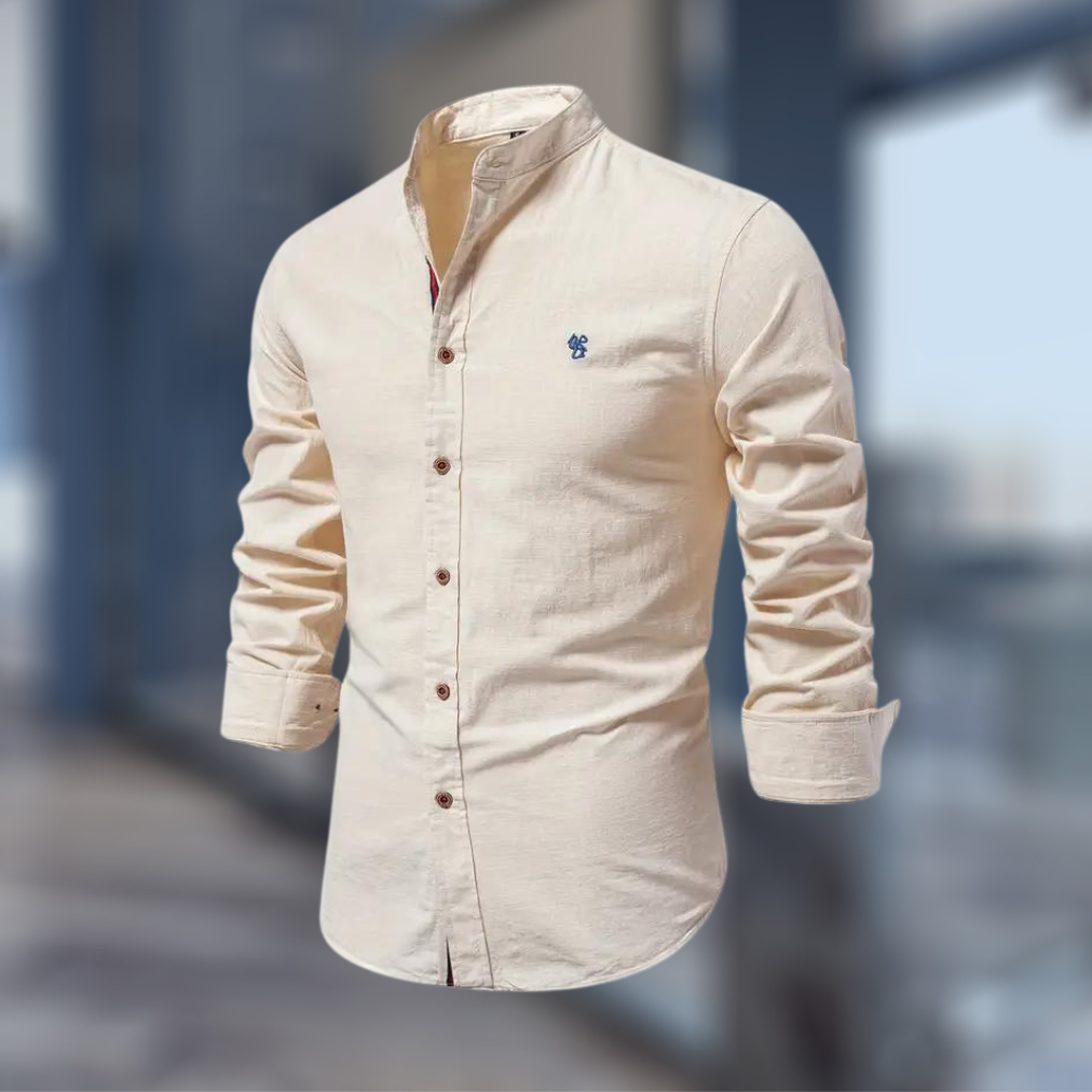 Lucas | Men’s Long Sleeve Button-Up Shirt with Stand Collar