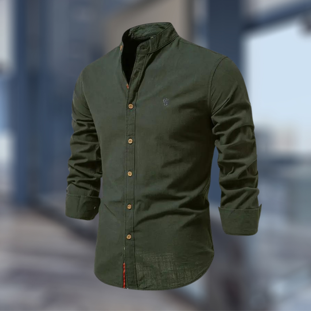 Lucas | Men’s Long Sleeve Button-Up Shirt with Stand Collar