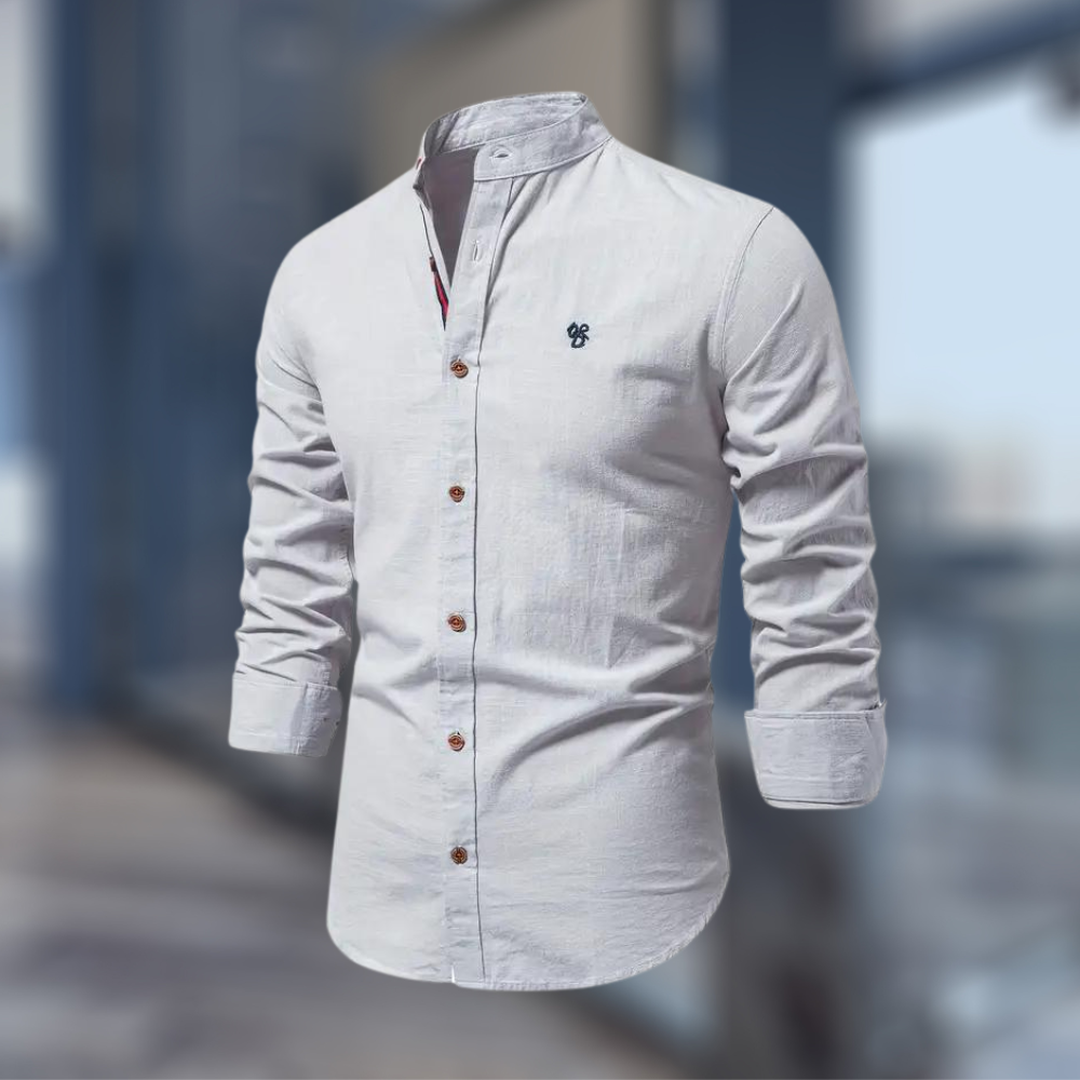 Lucas | Men’s Long Sleeve Button-Up Shirt with Stand Collar