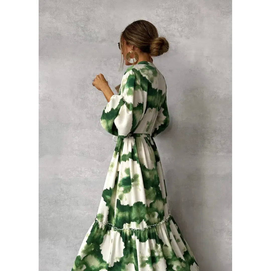 Autumn | Women’s V-Neck Maxi Dress with Long Sleeves