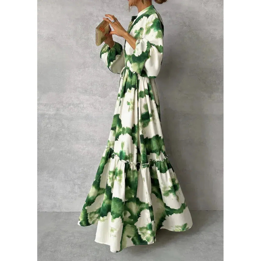 Autumn | Women’s V-Neck Maxi Dress with Long Sleeves