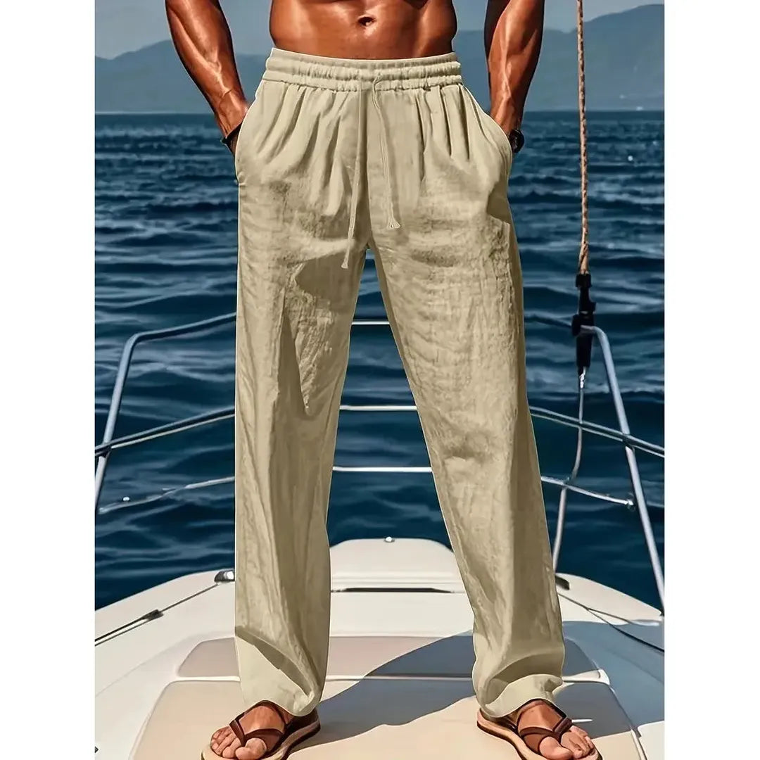 Lucas | Men’s Wide Leg Linen Trousers with Elastic Waist