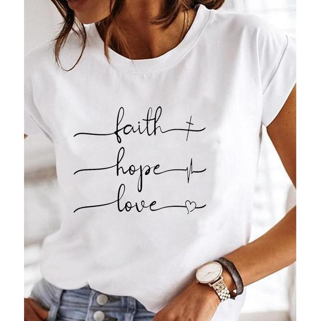 Madison | Women’s White Round Neck T-Shirt with Text Print