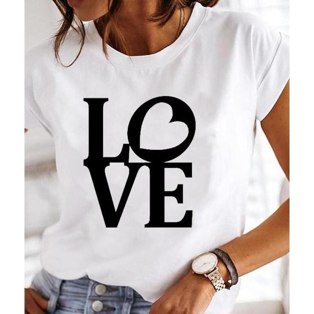 Madison | Women’s White Round Neck T-Shirt with Text Print