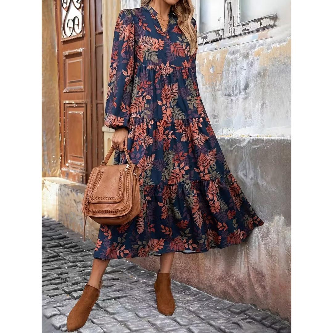 Women’s Leaf-Print Midi Dress