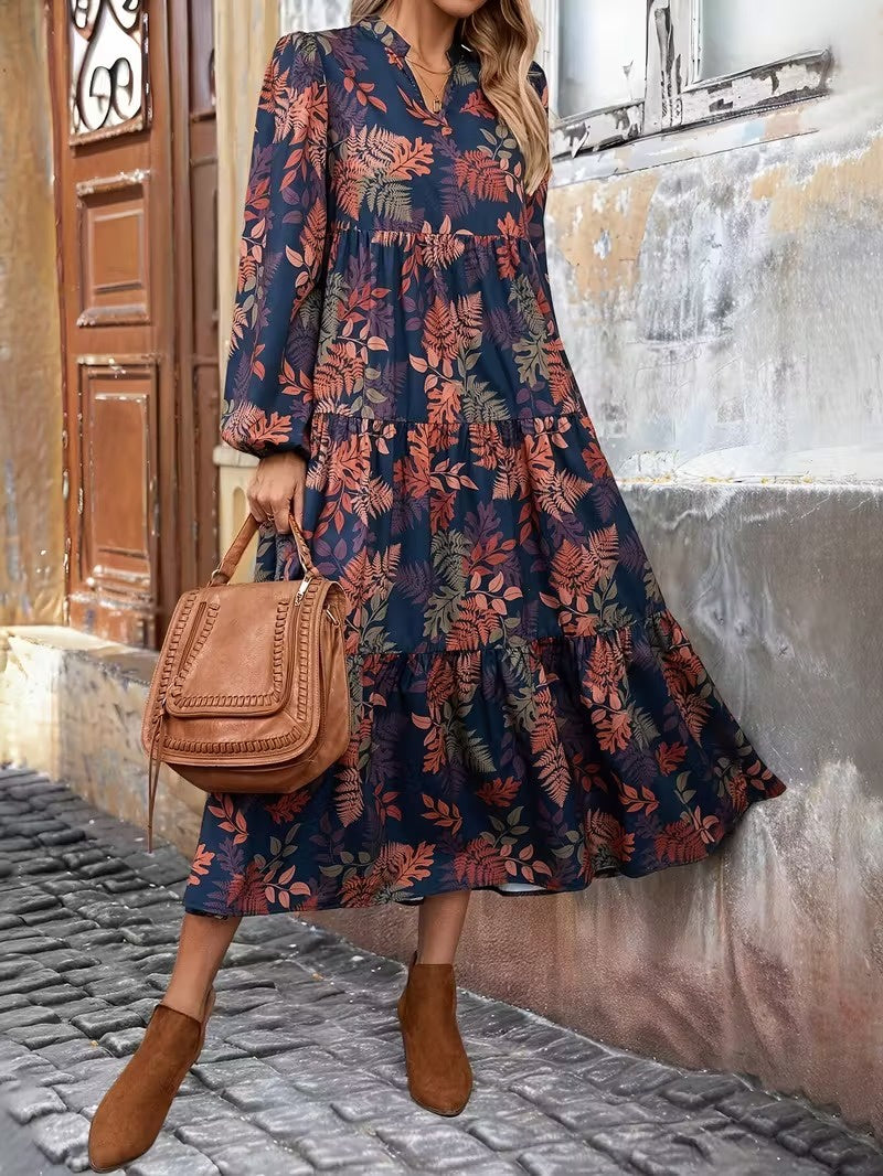 Women’s Leaf-Print Midi Dress