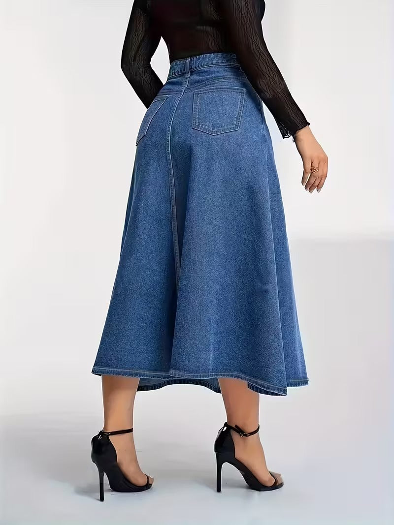 Women’s A Line Midi Skirt with Classic Panel Structure