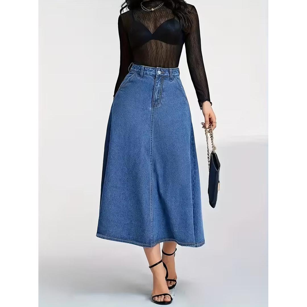 Women’s A Line Midi Skirt with Classic Panel Structure