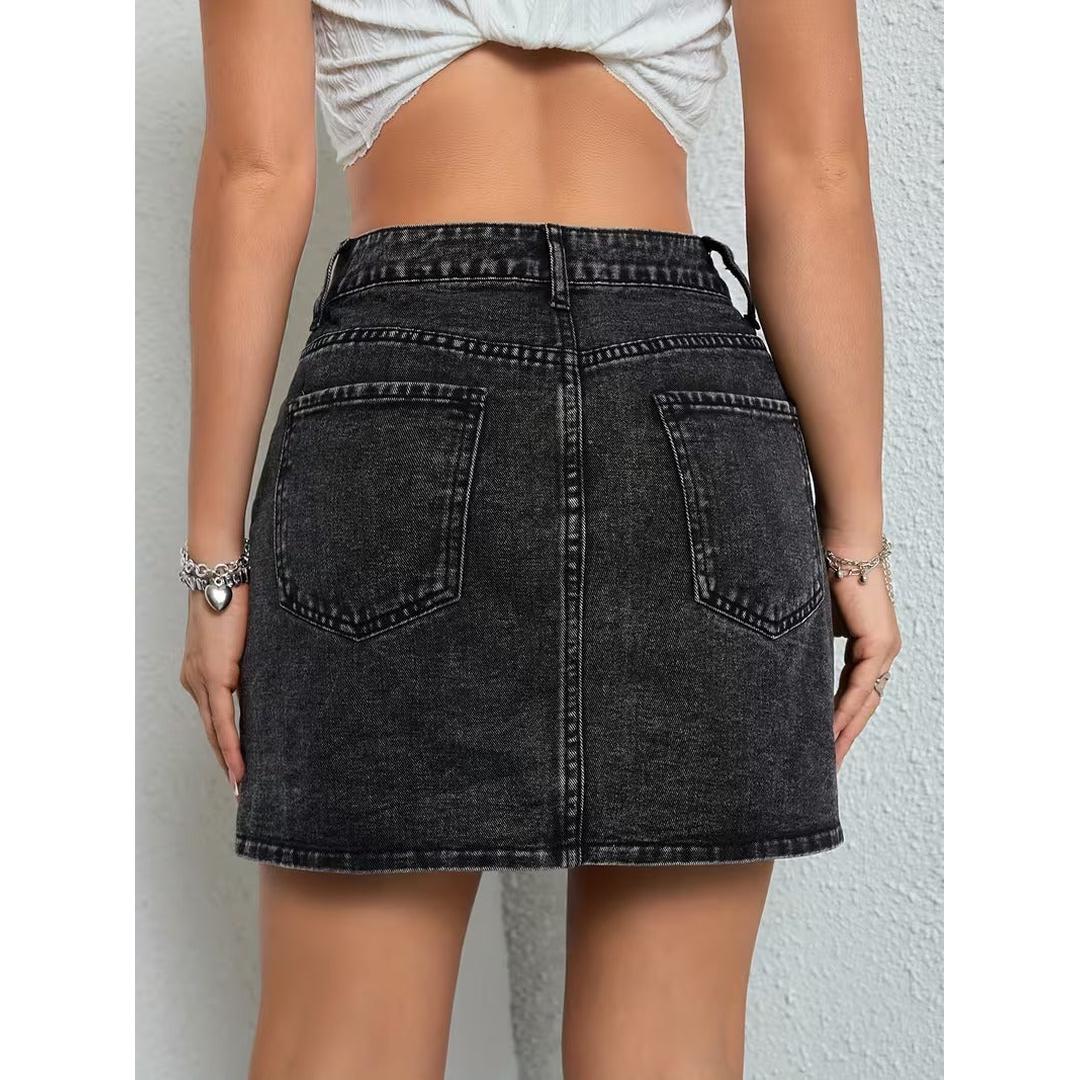 Women’s Denim Mini Skirt with Front Button Fastening