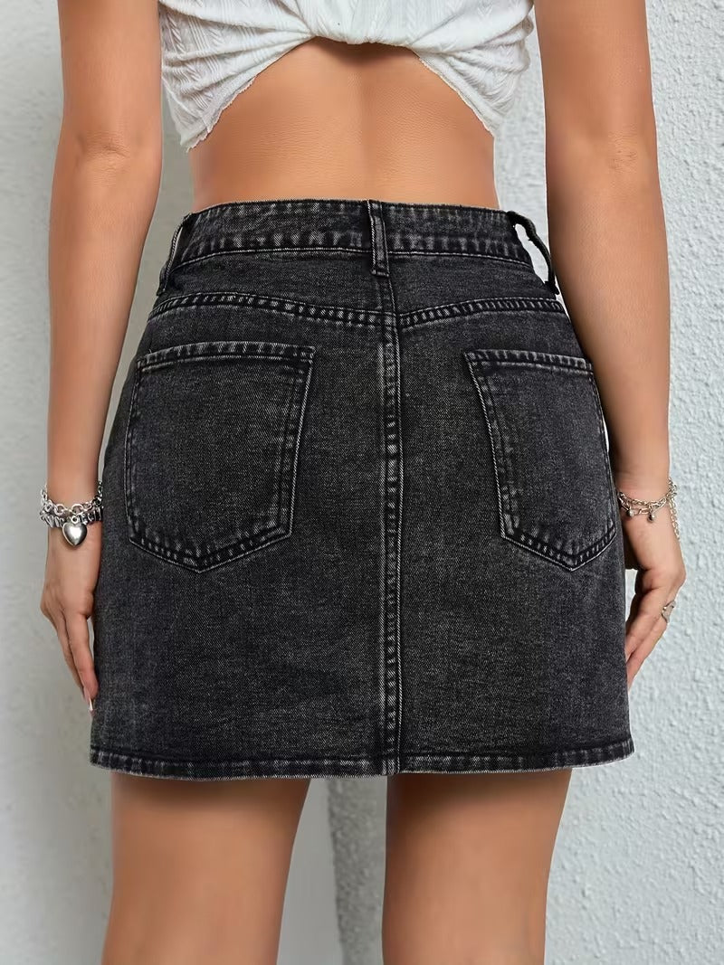 Women’s Denim Mini Skirt with Front Button Fastening