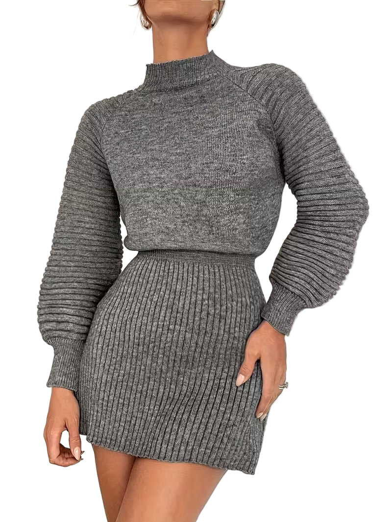 Women’s Long Sleeve Knit Mini Dress with Ribbed Texture