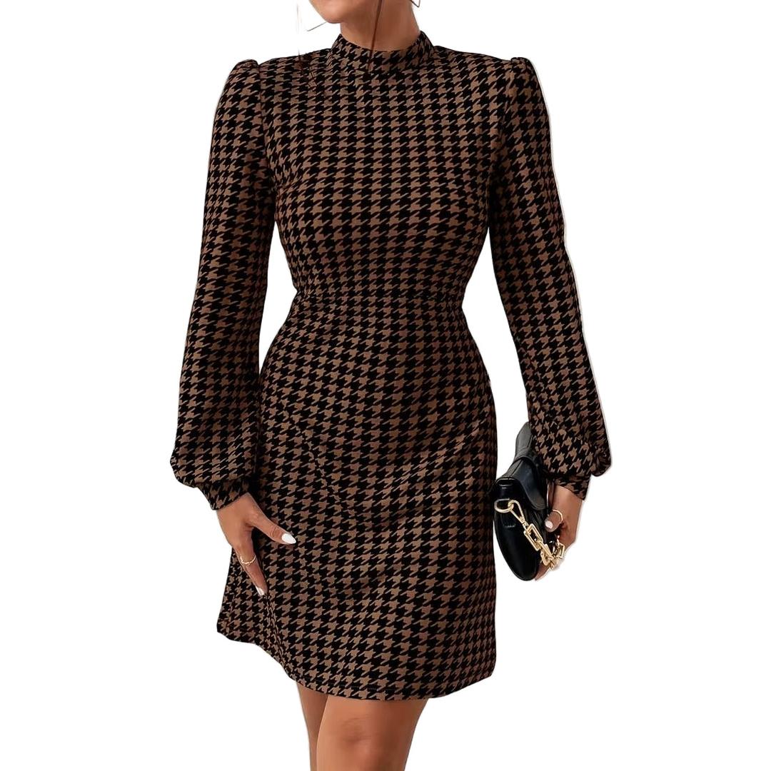 Women’s Long Sleeve Mini Dress with All Over Pattern