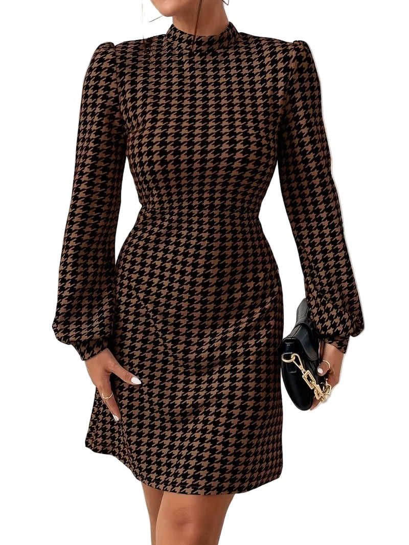 Women’s Long Sleeve Mini Dress with All Over Pattern