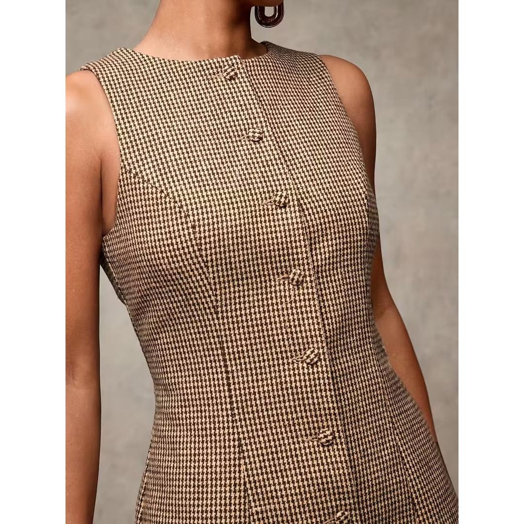 Women’s Sleeveless Mini Dress with Front Button Detail