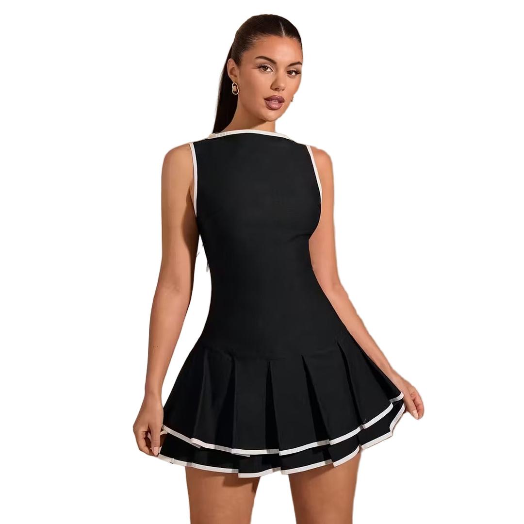 Women’s Sleeveless Mini Dress with Pleated Hem