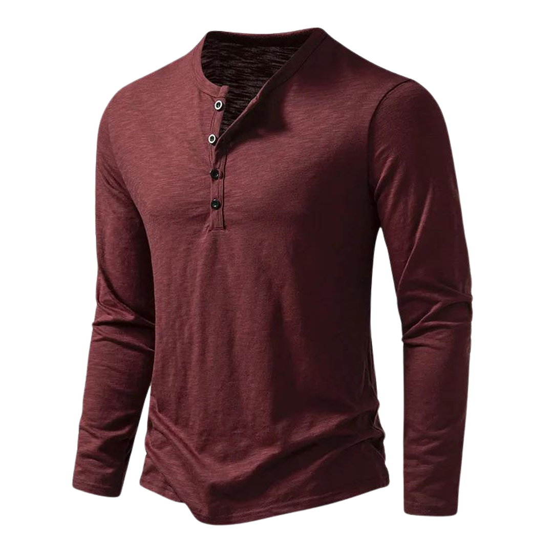 Bravero | Men’s Long-Sleeve Henley Shirt with Button Placket