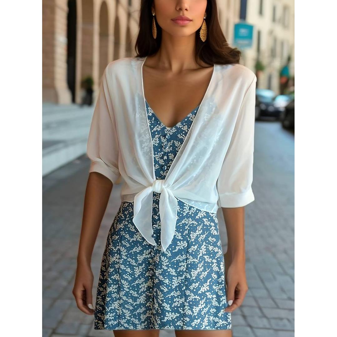 Serena | Women’s Sheer Tie-Front Blouse with V-Neck