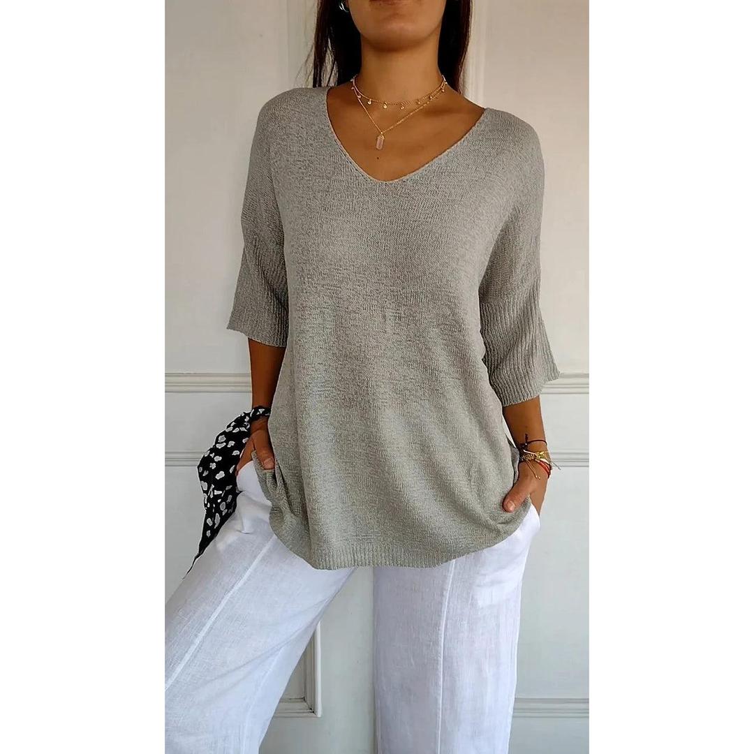 Emily | Women’s V-Neck Knit Top with Three-Quarter Sleeves
