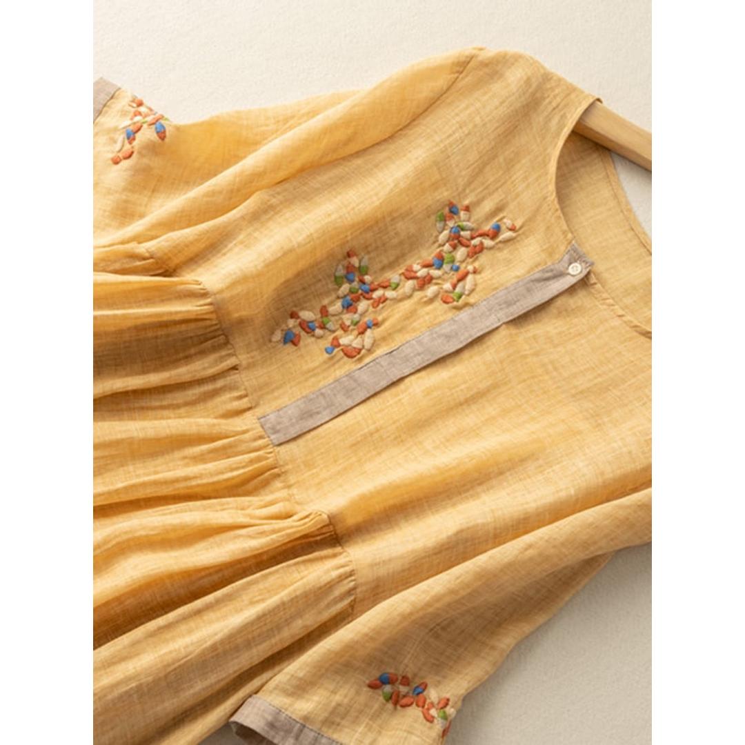 Lily | Women’s Embroidered Linen Midi Dress