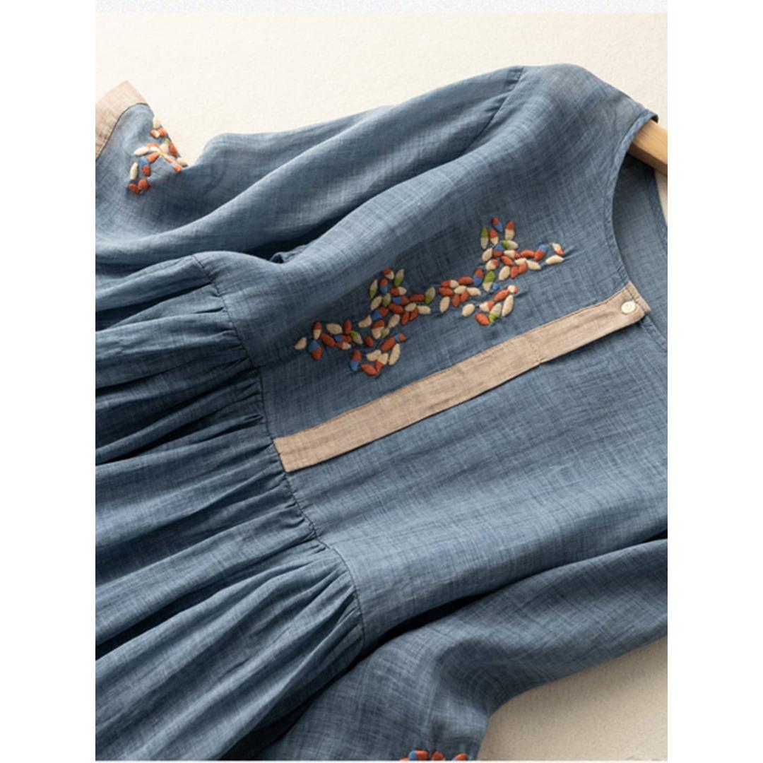 Lily | Women’s Embroidered Linen Midi Dress