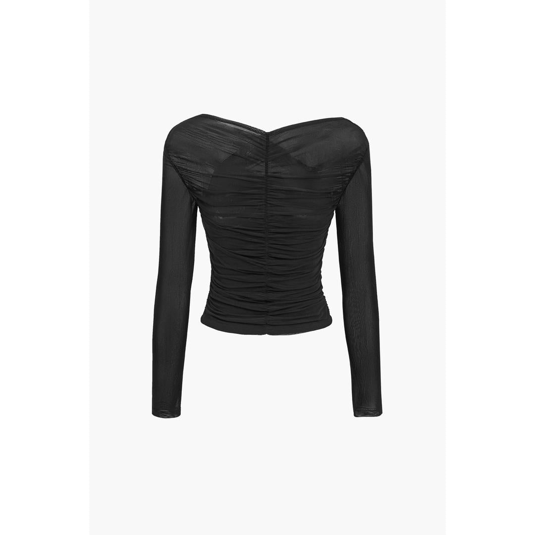 Isabella | Women’s Ruched Mesh Fitted Top with Long Sleeve