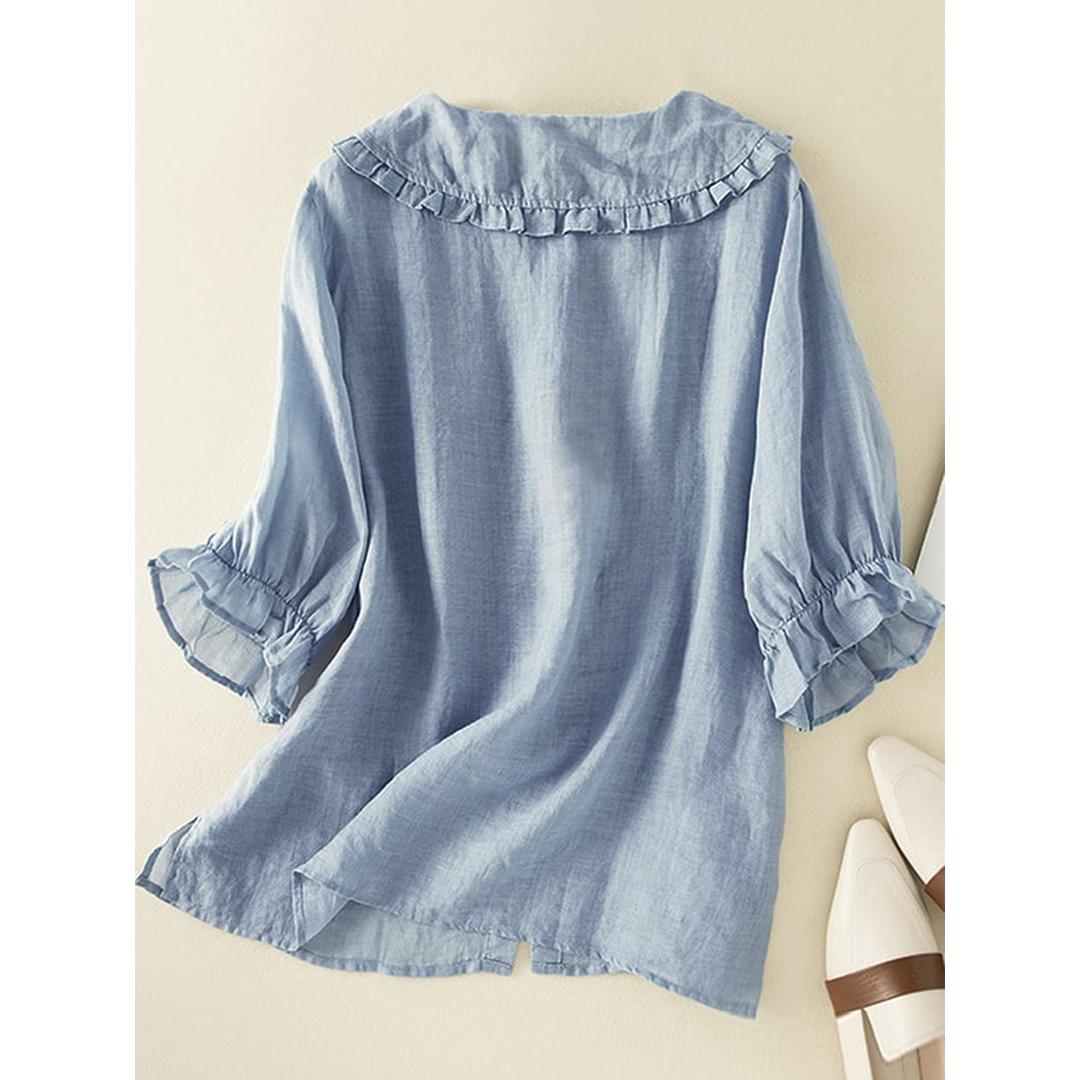 Mallory | Women’s Button-Front Blouse with Ruffle Collar