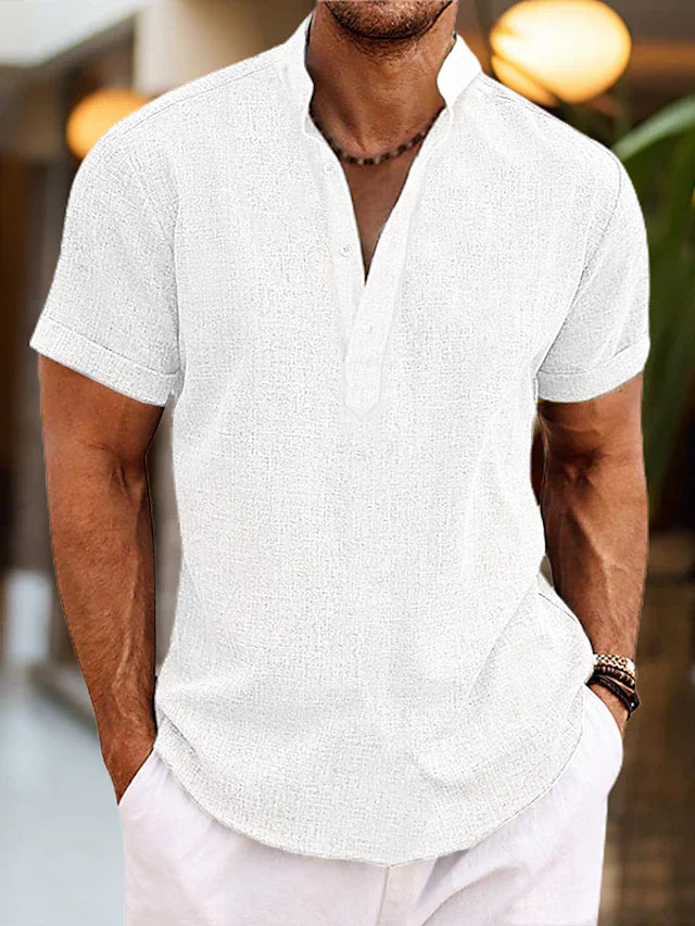 Caleb | Men’s Linen Shirt with Henley Collar