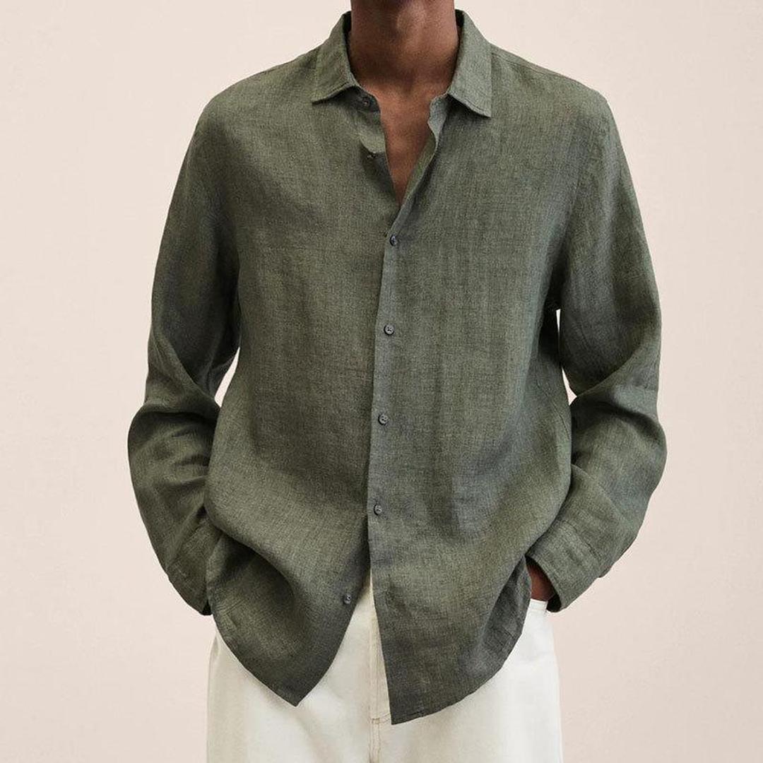 Luca | Men’s Linen Blend Long Sleeve Shirt with Classic Collar