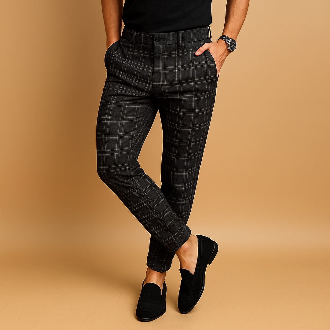 Jacob | Men’s Checked Casual Trousers with Relaxed Fit