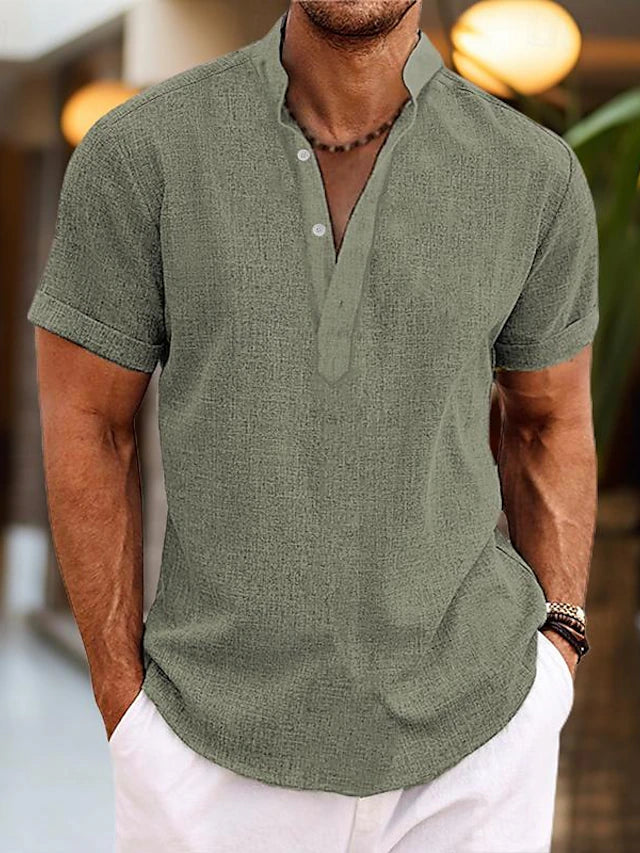 Caleb | Men’s Linen Shirt with Henley Collar