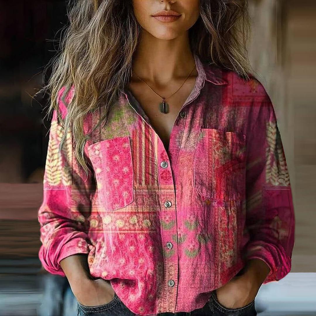 Fiona | Women’s Ethnic Print Blouse with Notched Collar