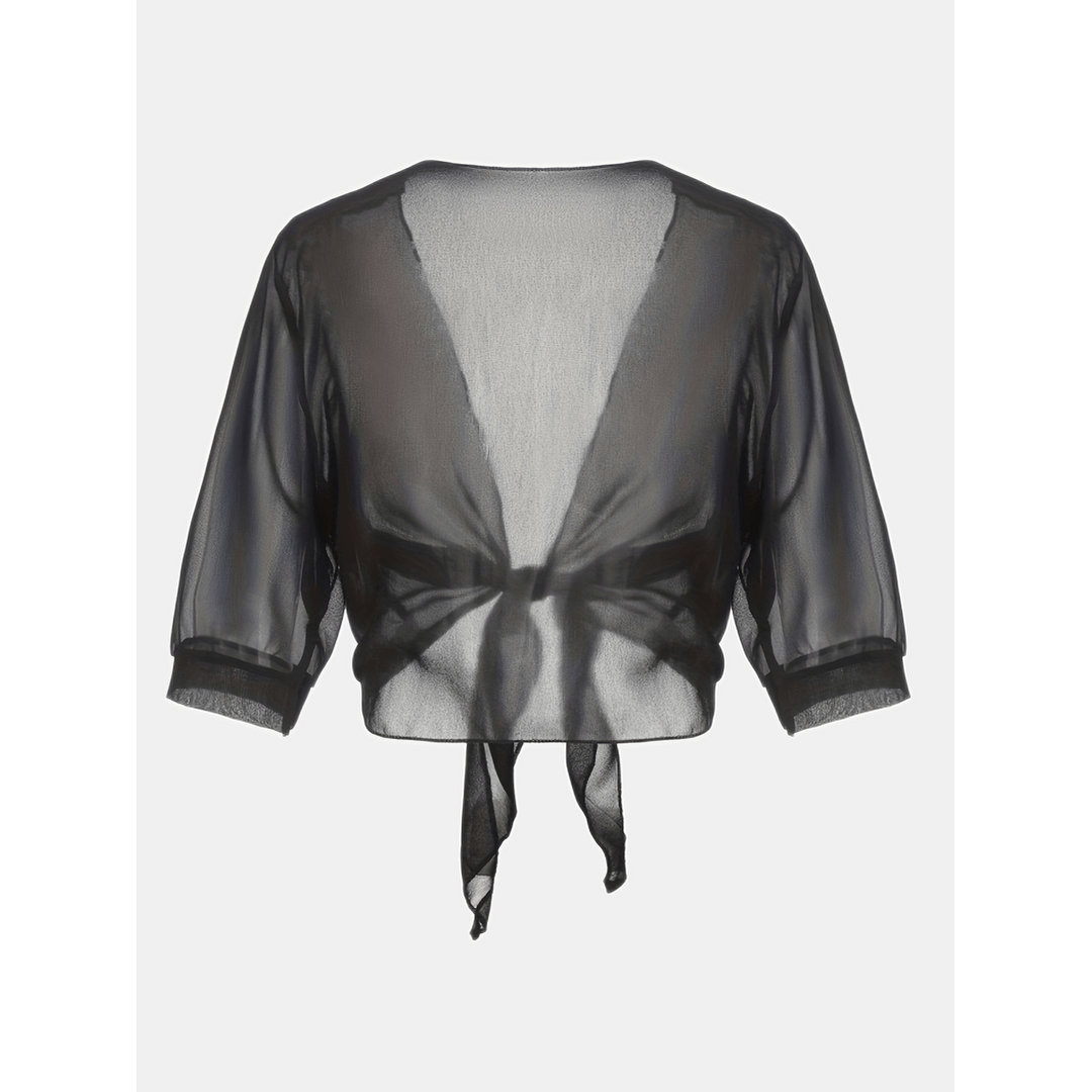 Serena | Women’s Sheer Tie-Front Blouse with V-Neck
