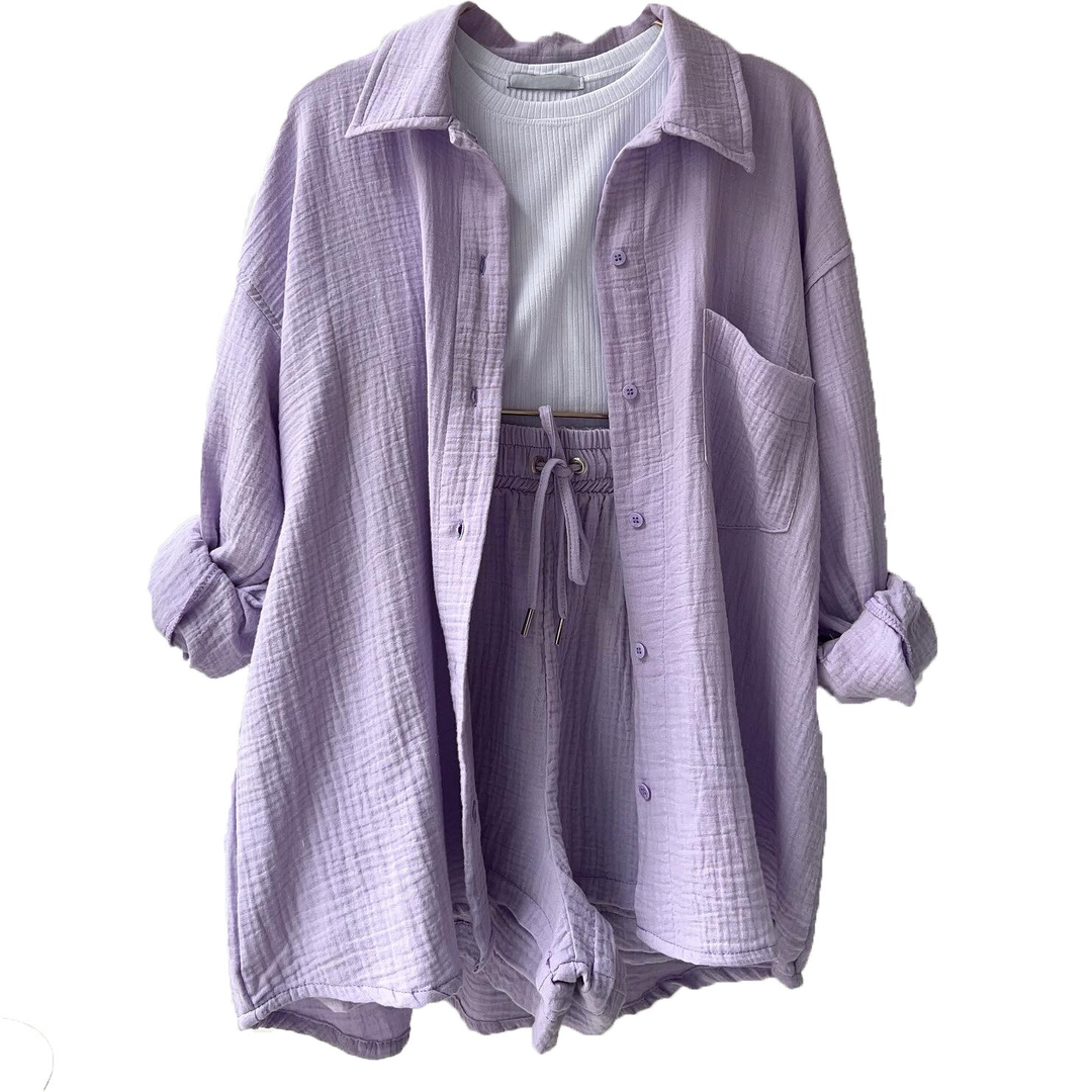 Elara | Button Shirt and Drawstring Shorts Set