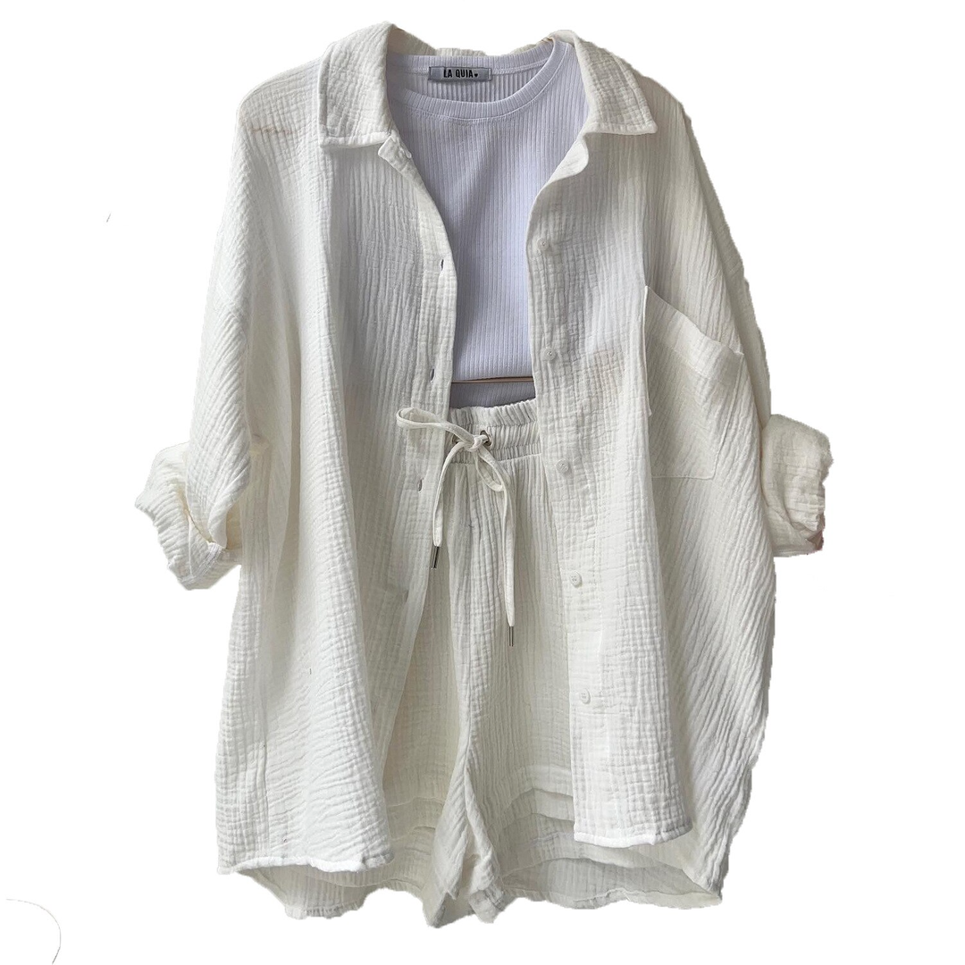 Elara | Button Shirt and Drawstring Shorts Set