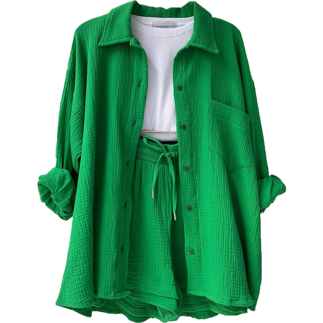 Elara | Button Shirt and Drawstring Shorts Set
