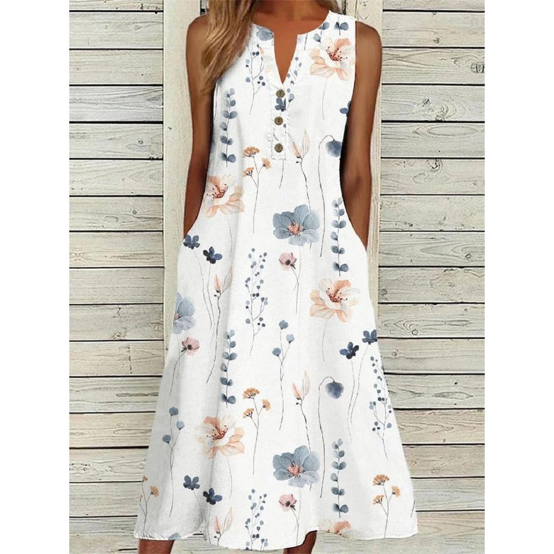Brielle | Women’s Floral Print Midi Dress with Button Detail