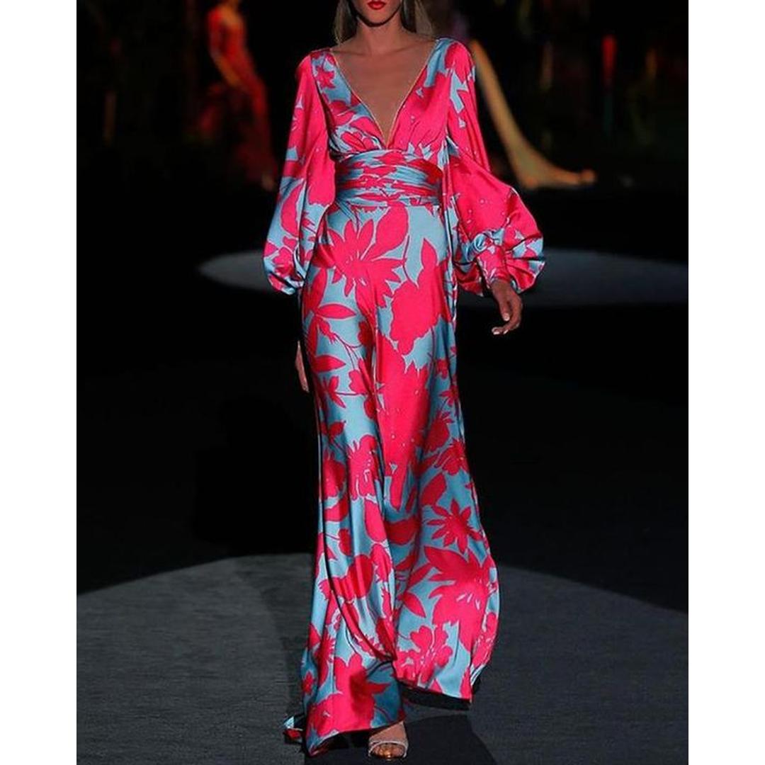 Ivy | Long Sleeve Floral Print Maxi Dress with V-Neck