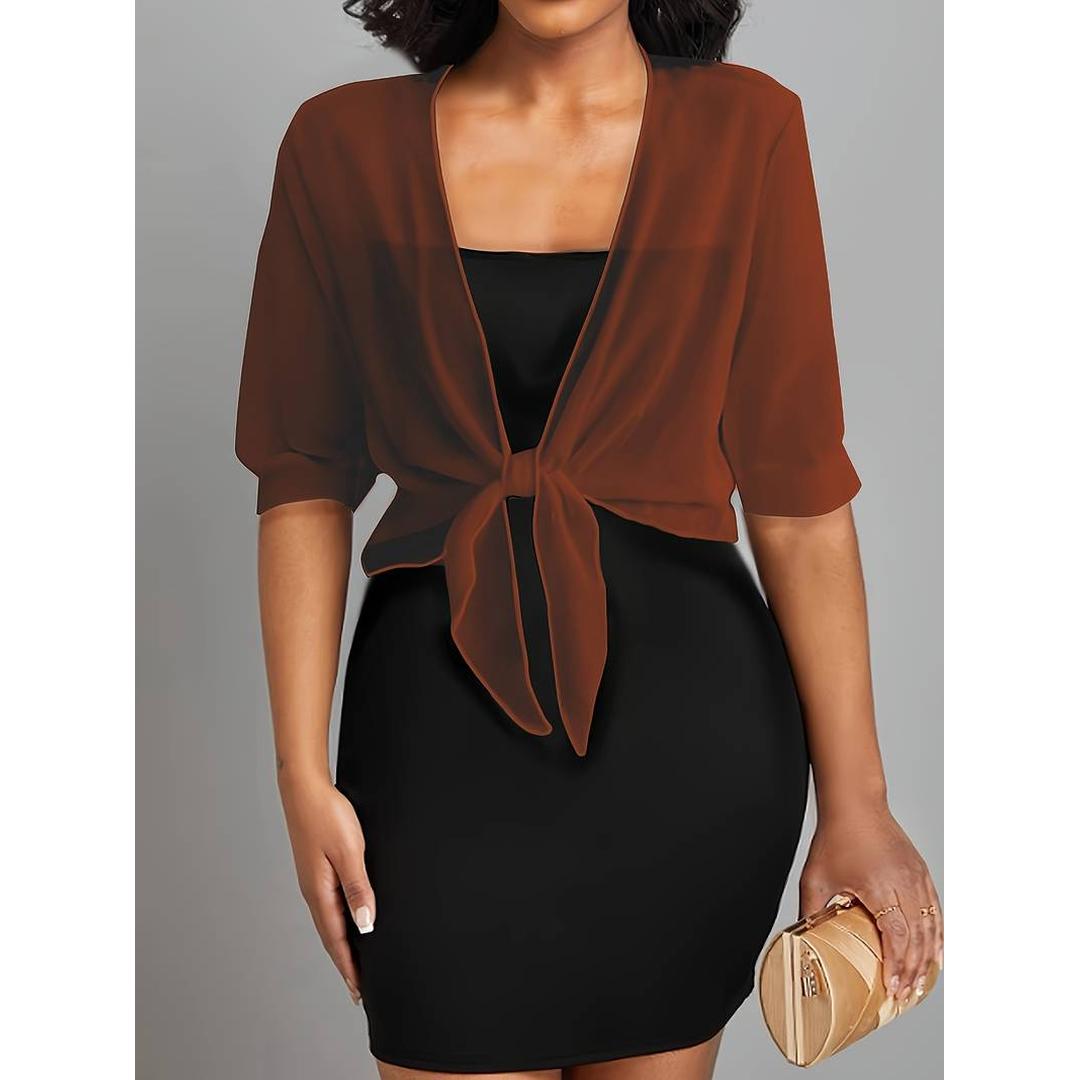 Serena | Women’s Sheer Tie-Front Blouse with V-Neck