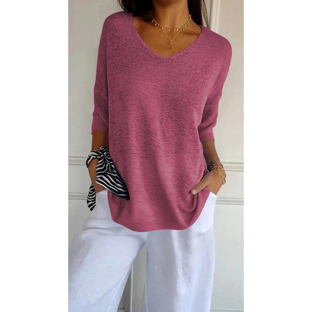 Emily | Women’s V-Neck Knit Top with Three-Quarter Sleeves