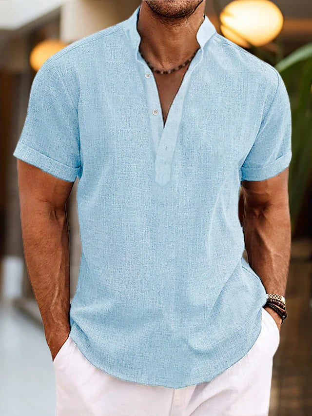 Caleb | Men’s Linen Shirt with Henley Collar